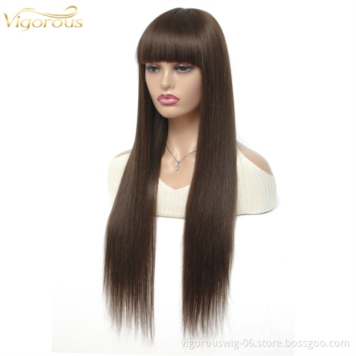 Vigorous wholesale vendor cheap brown machine mink raw brazilian protein hair treatment wig with bang 100% human hair